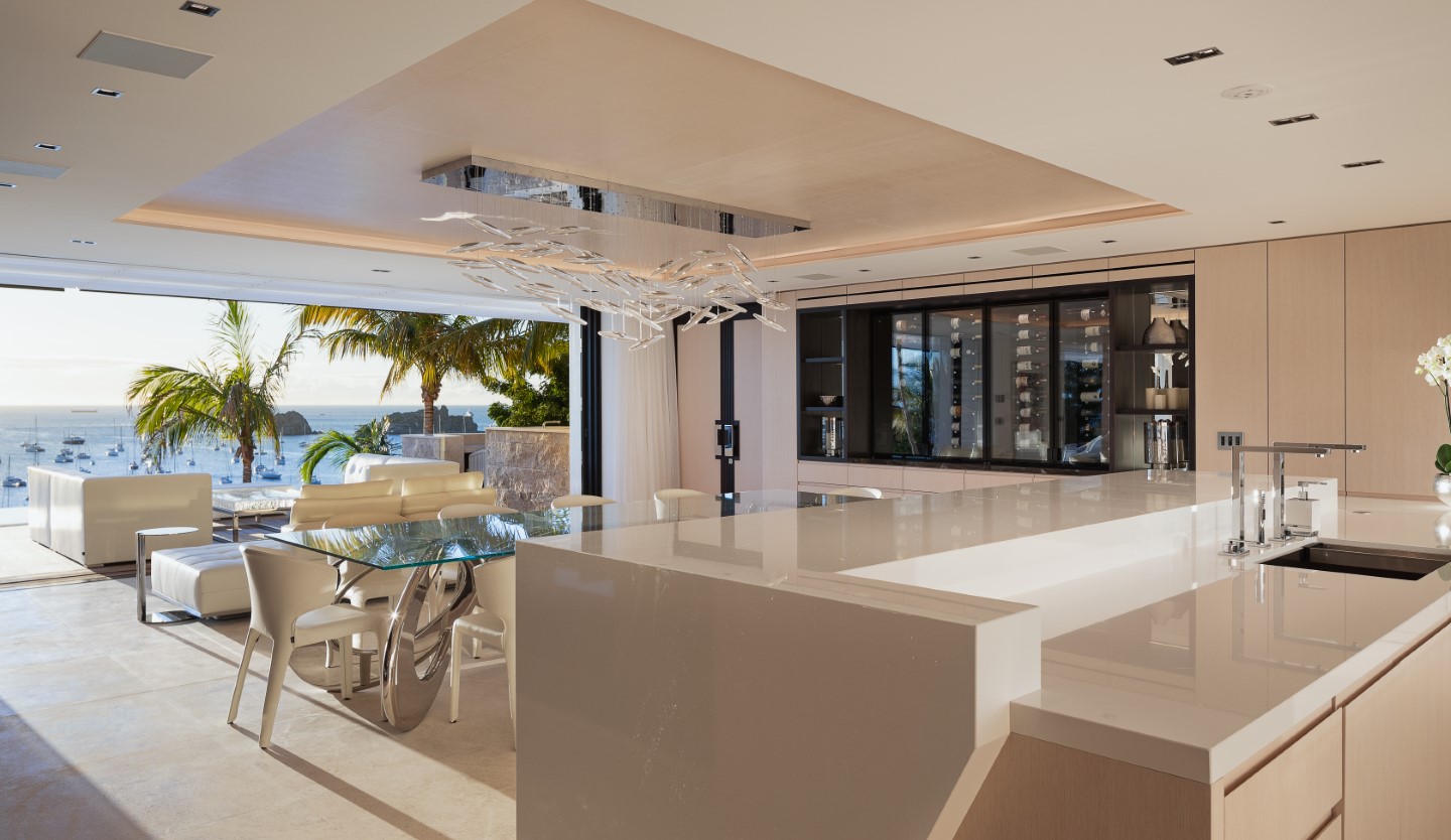 Villa Embrace suite with contemporary art and panoramic sea view