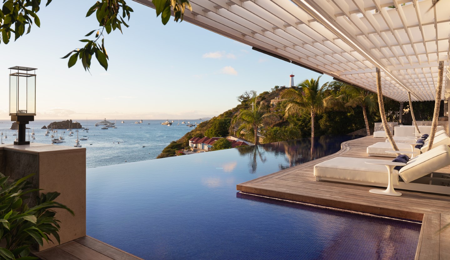 Villa Embrace designer kitchen opening toward the sea